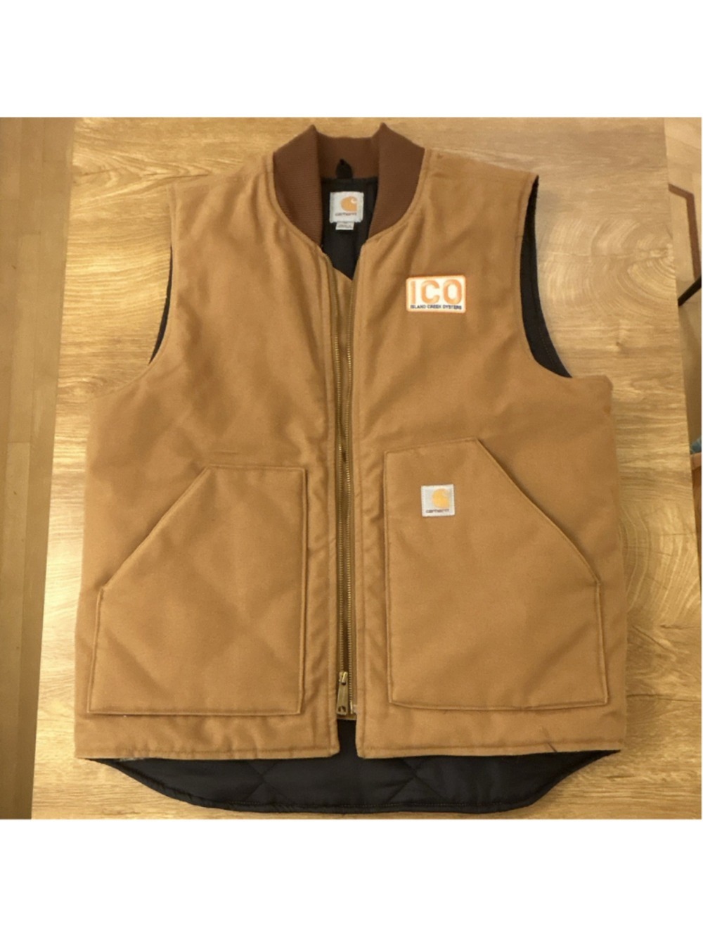 Carhartt Brown Quilted Lined Zip Vest Men's Medium Island Creek Oyster